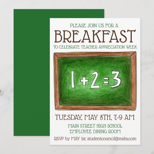 Läraruppskattning för skolklassrummet Chalkboard T Inbjudningar (Fram/baksida)
