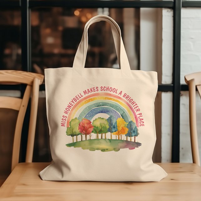 Läraruppskattning Ljuvligare Plats Regnbåge Skog Tygkasse (Brighter Place Teacher Appreciation Rainbow Forest Tote Bag)