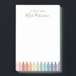 Läraruppskattning Rainbow Crayon Post-it Block<br><div class="desc">Överraska läraren i ditt liv eller behandla dig själv (om du är lärare) till den här roligten med plakat,  med färgstarka kritor! Anpassa texten med ett namn eller anpassa för att skapa en Att göra-lista eller enkla anteckningar till sig själv osv.</div>