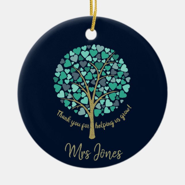 Läraruppskattningsgåva från guld glitter hjärta tr julgransprydnad keramik (Framsidan)