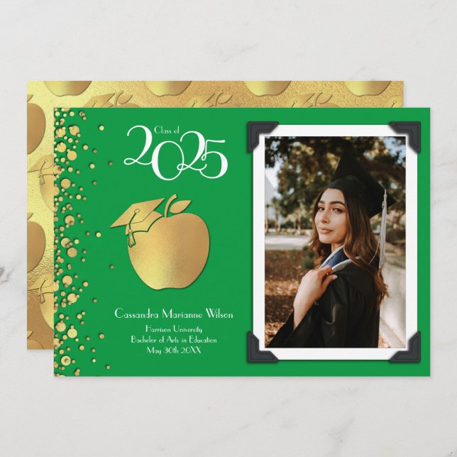 Lärarutbildning Guld Studenten Grönt Inbjudningar (Fram/baksida)
