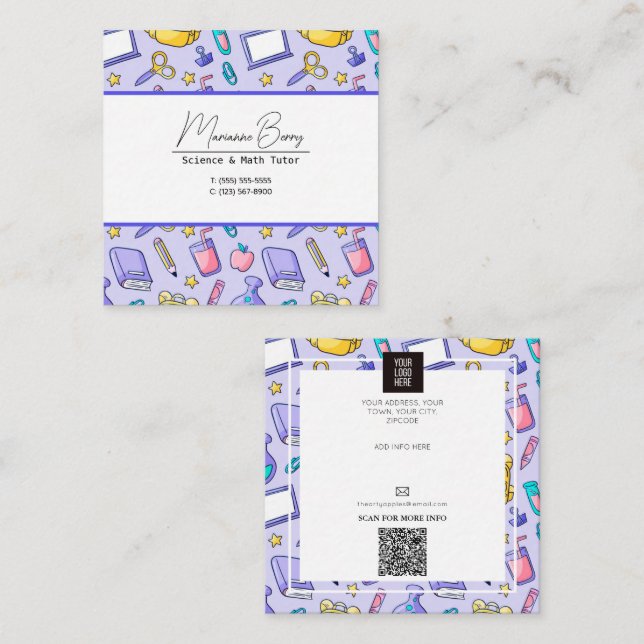 Lärarutbildning Hemskola Fyrkantigt Visitkort (Fram/baksida)