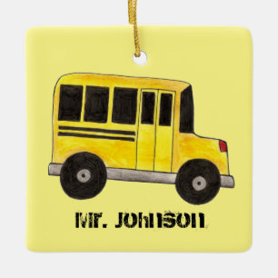 Lärarutbildning i Big Gult School Buss Julgransprydnad Keramik