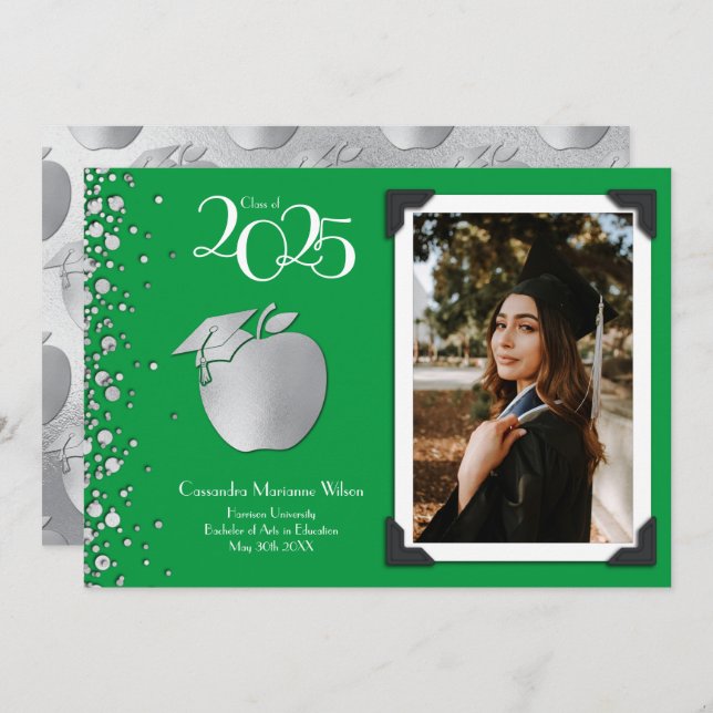 Lärarutbildning Silver Studenten Grönt Inbjudningar (Fram/baksida)
