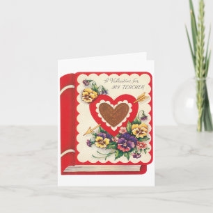 Lärarvalentin, Vintagebok Hjärtan och blommor Helgkort