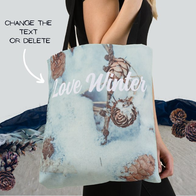 Larch cones på den färska blå snö tygkasse (Skapare uppladdad)