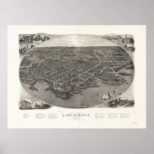 Larchmont New York 1904 Antique Panoramic Karta Poster