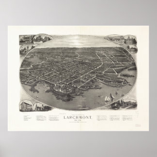 Larchmont New York 1904 Antique Panoramic Karta Poster