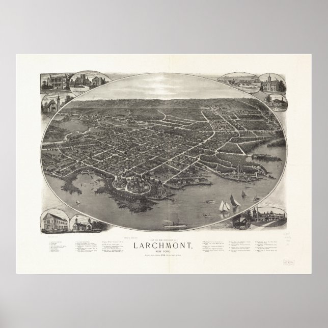 Larchmont New York 1904 Antique Panoramic Karta Poster (Framsidan)