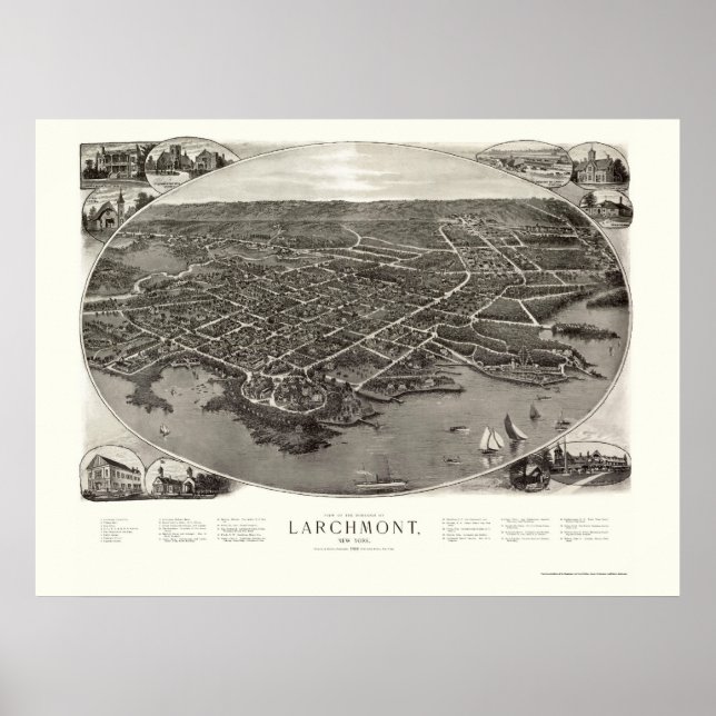 Larchmont, NY Panoramic Karta - 1904 Poster (Framsidan)