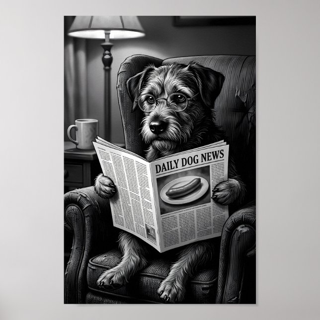Lärd Terrier Läsande Papper Poster (Framsidan)