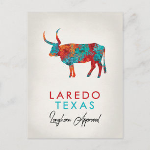 Laredo Texas Colorful Longhorn Vykort