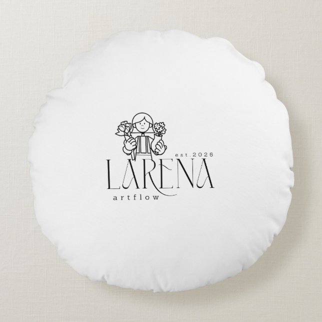 LARENA Artflow – Blommig Logo Emblem Rund Kudde (Framsidan)