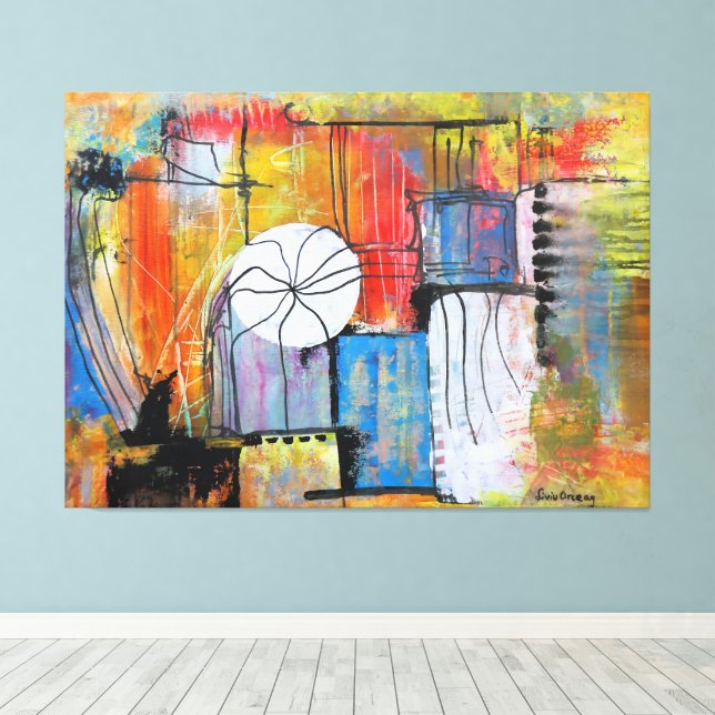 Large Abstract Acrylic Painting Canvastryck (Insitu (trägolv))