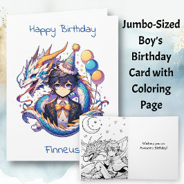 Large Anime Dragon Boy's Birthday | Färgsida Kort