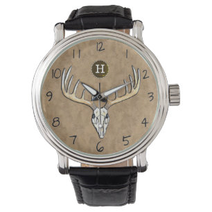 Large Antler Whitetail Hjort Skull Monogram Armbandsur