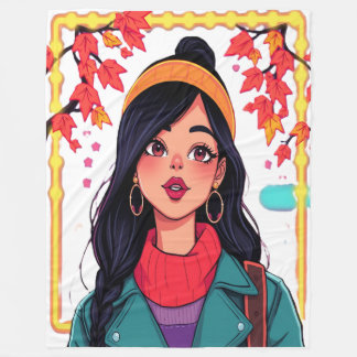 Large Autumn Girl Fleece Blanket – Cozy Oversized 
