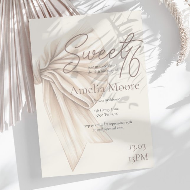 Large Beige Bow Boho Sweet 16 Inbjudningar (Skapare uppladdad)