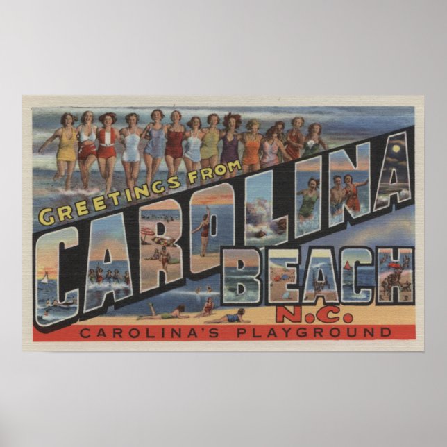 Large Brev Scenes - Carolina Beach, NC Poster (Framsidan)