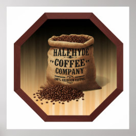 Large Burlap Bag With Label For Halfhyde Coffee Co Poster