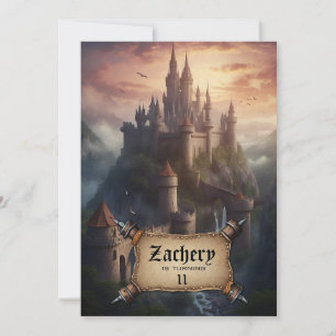 *~* Large Castle Medieval Fantasy AP88 Birthday Inbjudningar