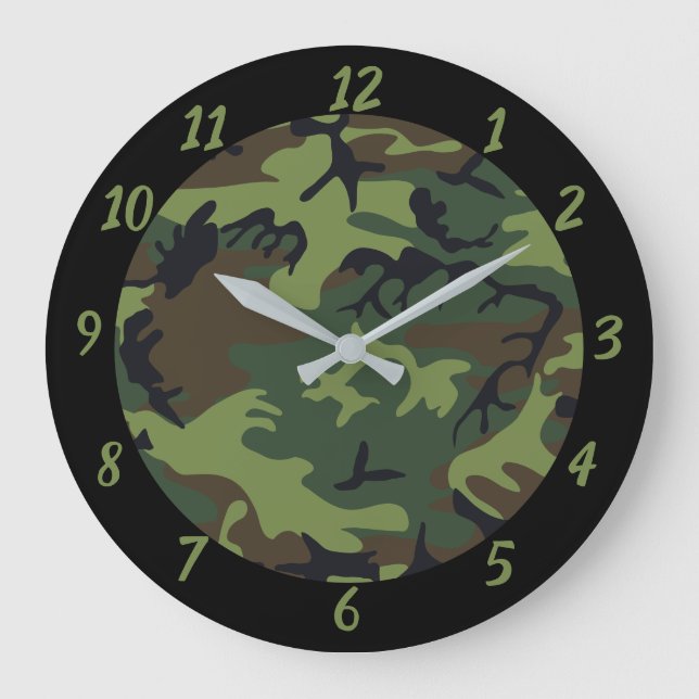 Large Clock, stor klocka i Camouflage Grönt Black  (Framsida)