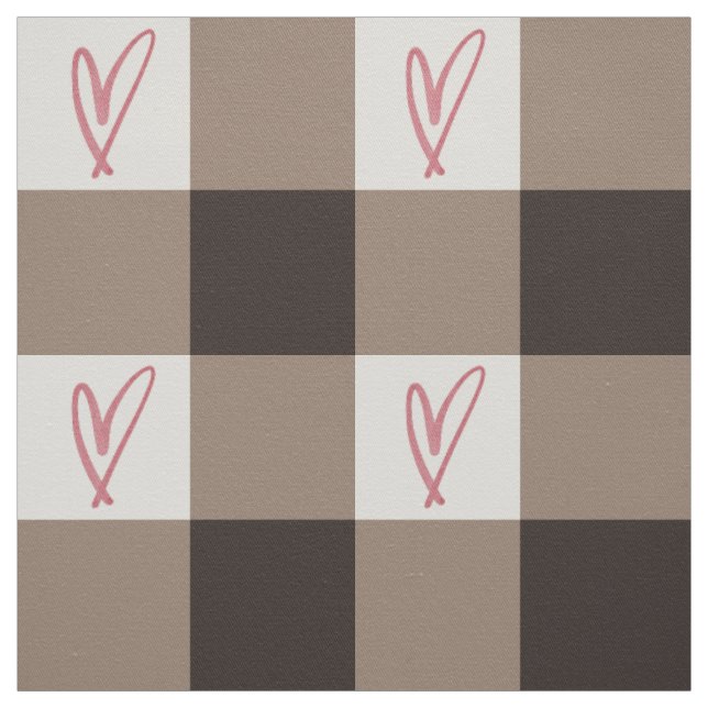 Large Cocoa Heart Gingham - Cotton Twill Fabric Tyg (Provkarta)