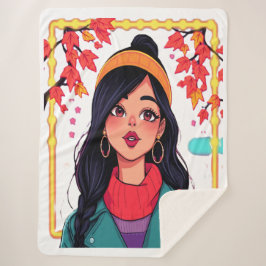 Large Cozy Autumn Girl Fleece Blanket – Oversized 