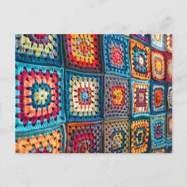 Large Crochet Blanket Made From Individual Granny  Vykort (Framsida)