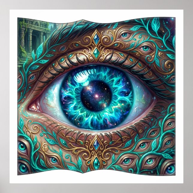 Large Electric Blue Eye In Fantasy Scene Poster (Framsidan)