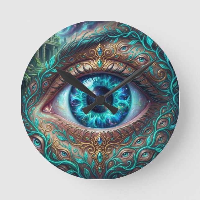 Large Electric Blue Eye In Fantasy Scene Rund Klocka (Framsida)