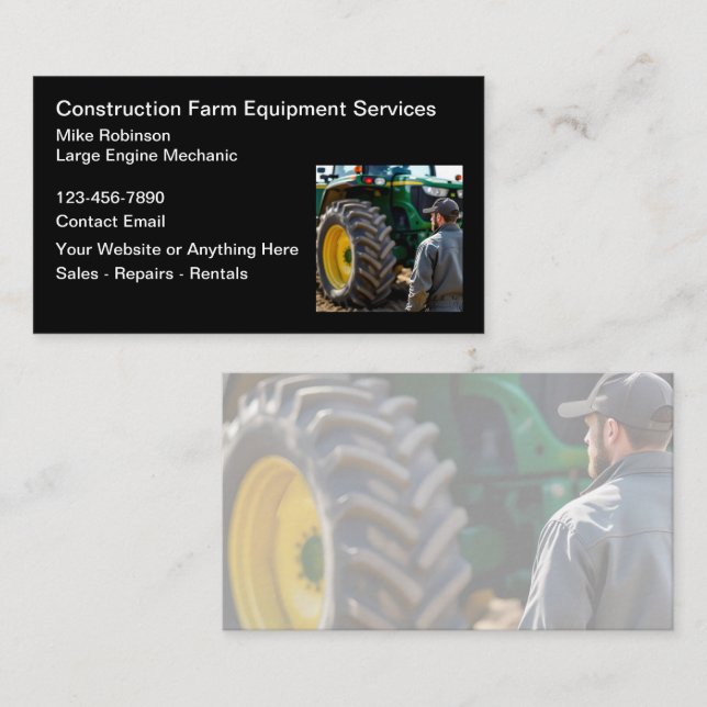 Large Equipment Construction Farm Business Cards Visitkort (Fram/baksida)