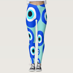 Large Evil Öga Lucky Charm Blue White Patterned Leggings