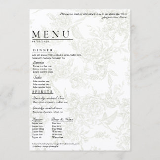 Large Floral Wedding Menu Meny