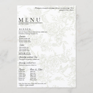 Large Floral Wedding Menu Meny