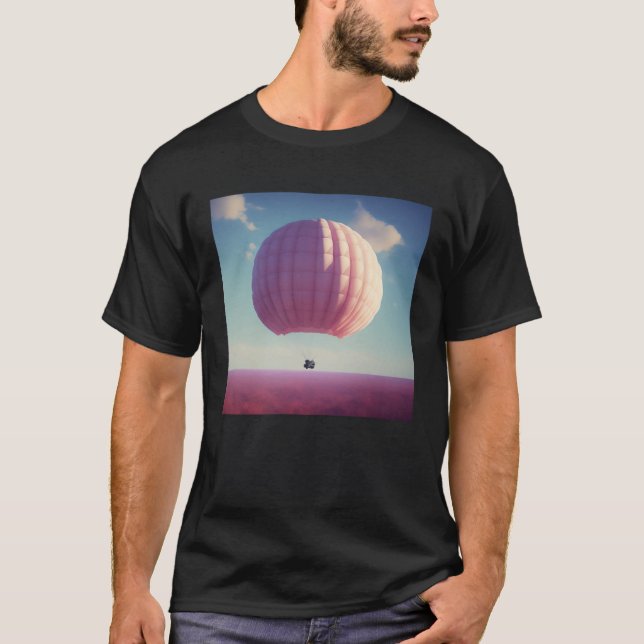 Large Giant Pink Hot Air Balloon Travel World Blue T Shirt (Framsida)