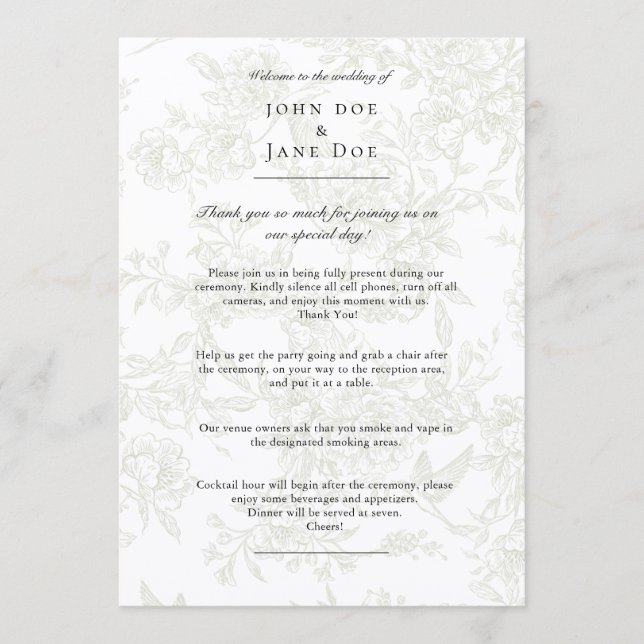 Large Green Floral Wedding Program (Framsida)