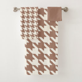 Large Houndstooth Pattern Mocha Mousse and White