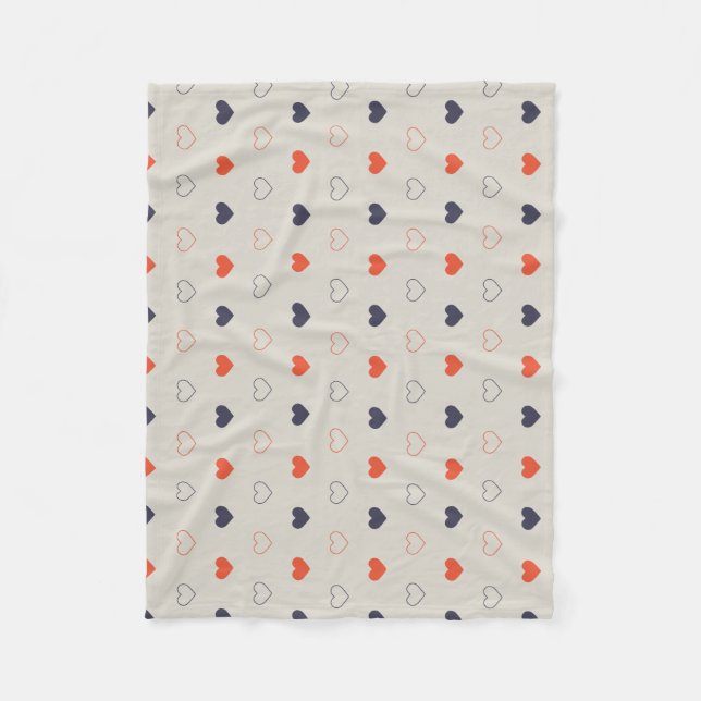 Large - Lovely hearts / orange cream dark Fleecefilt (Framsidan)