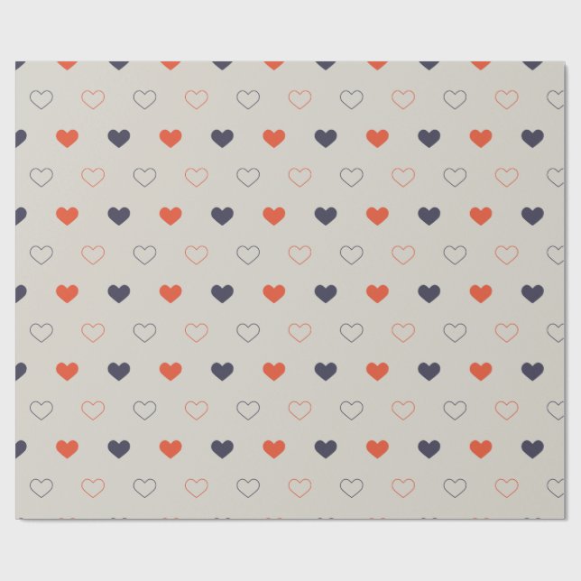 Large - Lovely hearts / orange cream dark Presentpapper (Platt)