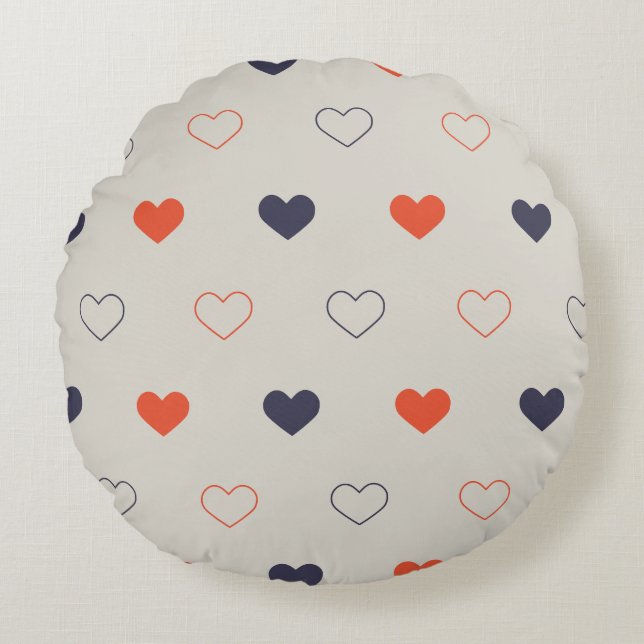 Large - Lovely hearts / orange cream dark Rund Kudde (Framsidan)