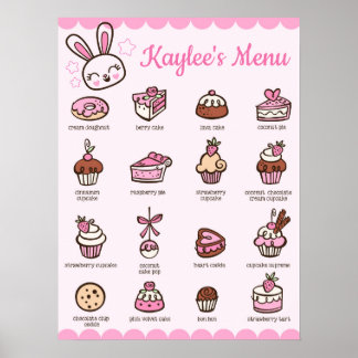 Large Menu Kawaii Bakery Poster med ditt namn