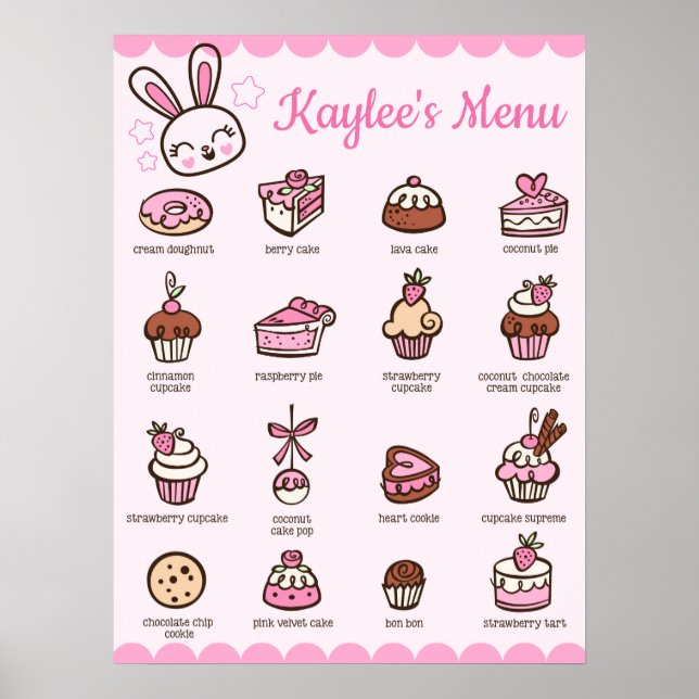Large Menu Kawaii Bakery Poster med ditt namn (Framsidan)
