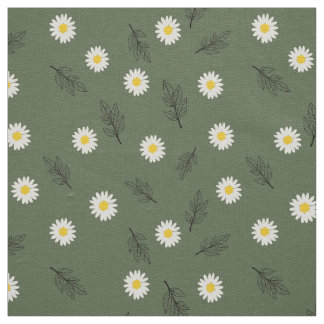 Large Olive Daisy Scatter - Ivory Linen Fabric Tyg