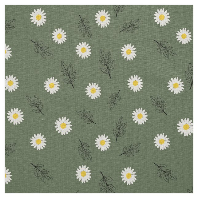 Large Olive Daisy Scatter - Ivory Linen Fabric Tyg (Prov)