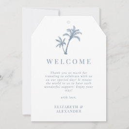 Large PalmTree Dusty Blue Wedding Welcome Gift Tag Tack Kort