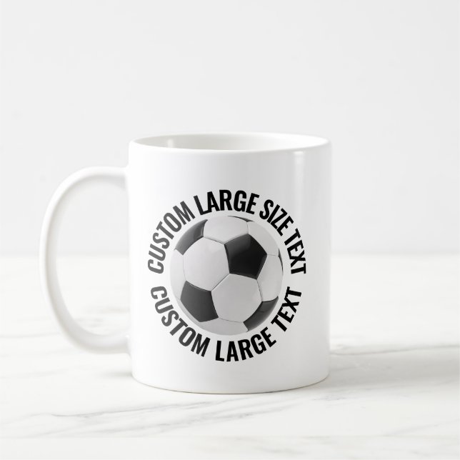 Large Personalized Text Soccer Ball 11 oz. Custom Kaffemugg (Vänster)