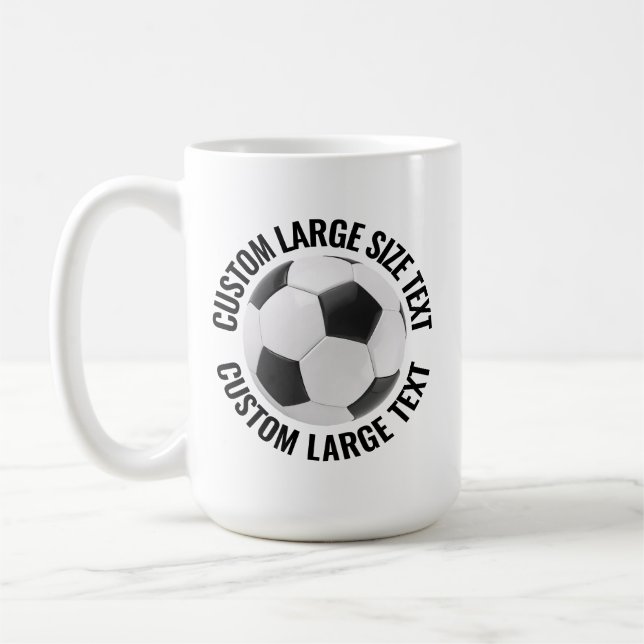 Large Personalized Text Soccer Ball 15oz. Custom Kaffemugg (Vänster)