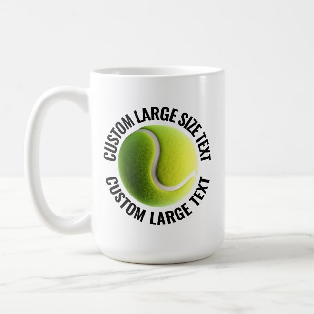 Large Personalized Text Tennis Ball 15oz. Custom Kaffemugg (Vänster)