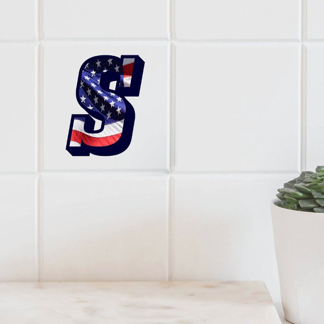 Large Photo Ceramic Tile, amerikansk Flagga, S Kakelplatta (American Flag Letter "S" Large Photo Ceramic Tile)
